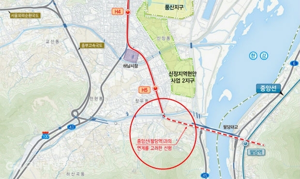 하남선(상일~검단산) 복선전철 기본계획 노선도(자료=경기도)