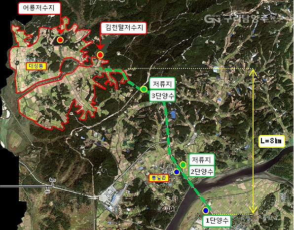 대성동마을 가뭄대책 송수관로 8km 신설 위치도(자료=경기도)