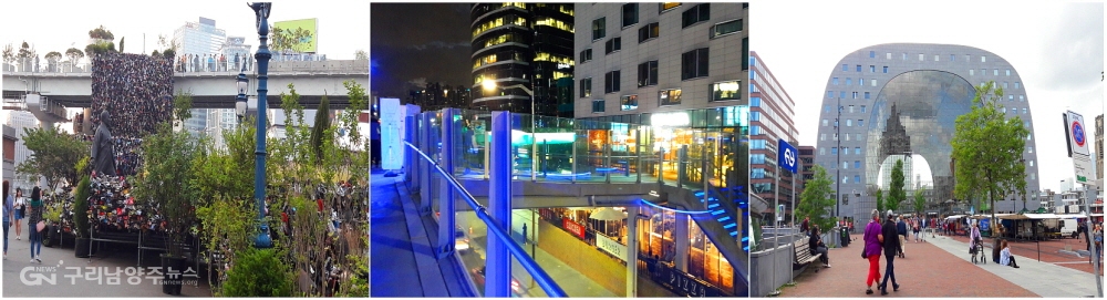 좌로부터 서울로 7017과 슈즈트리, 호텔 마누와 연결로, 마켓홀과 광장(사진=우영선 객원기자)