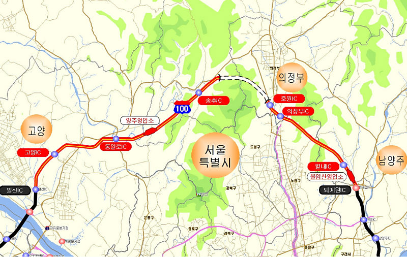 서울외곽순환도로 북부구간(붉은 선)(자료=국토교통부)