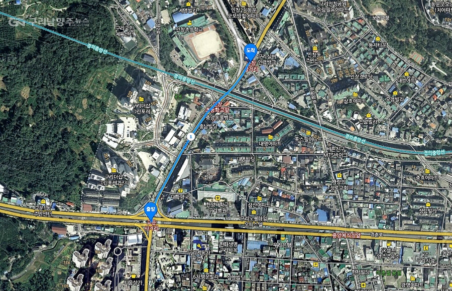 구리시 교문사거리~인창삼거리 도로 확장 위치(사진=네이버지도 캡처)
