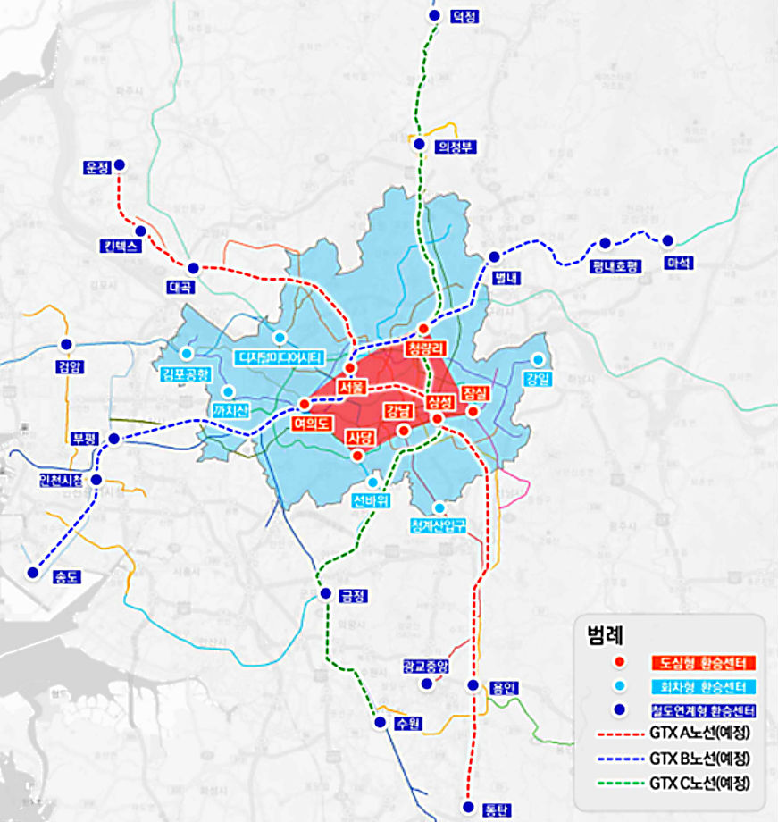 수도권 주요 환승센터 구축 구상(그래픽=국토부 대도시권광역교통위원회)
