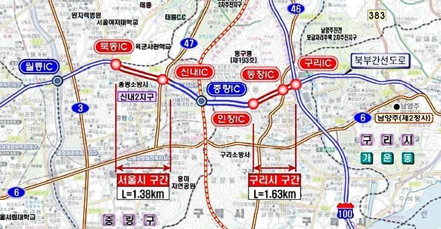 태릉~구리IC 광역도로 확장사업 위치도(사진=구리시)