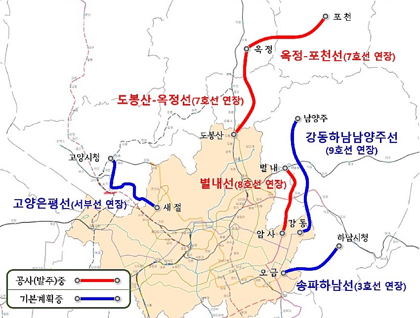 경기도 내 추진되는 광역철도 6개 사업 노선도(사진=경기도)