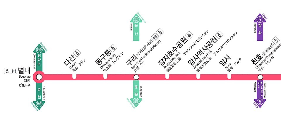 서울 지하철 8호선 전체 노선 중 이번에 개통되는 별내선 구간 노선 등(사진=경기도)
